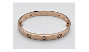 Cartier Love Bracelet Classic Model 10 Diamond 18K Rose Gold Size 17
